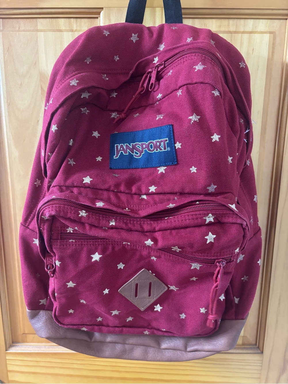 JanSport City View Remix Backpack Viking Red/Golden Stars - Picture 2 of 5